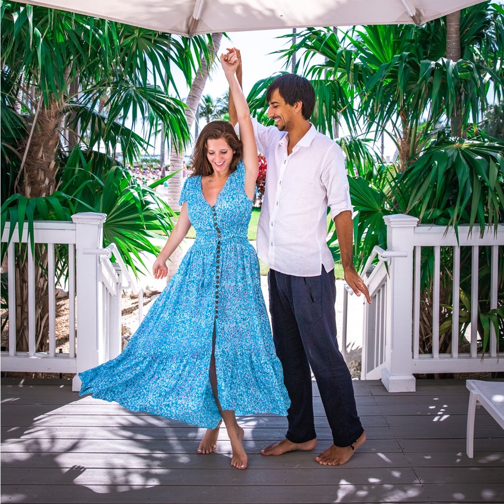 Tiare Hawaii New Moon Maxi dress in blue and purple